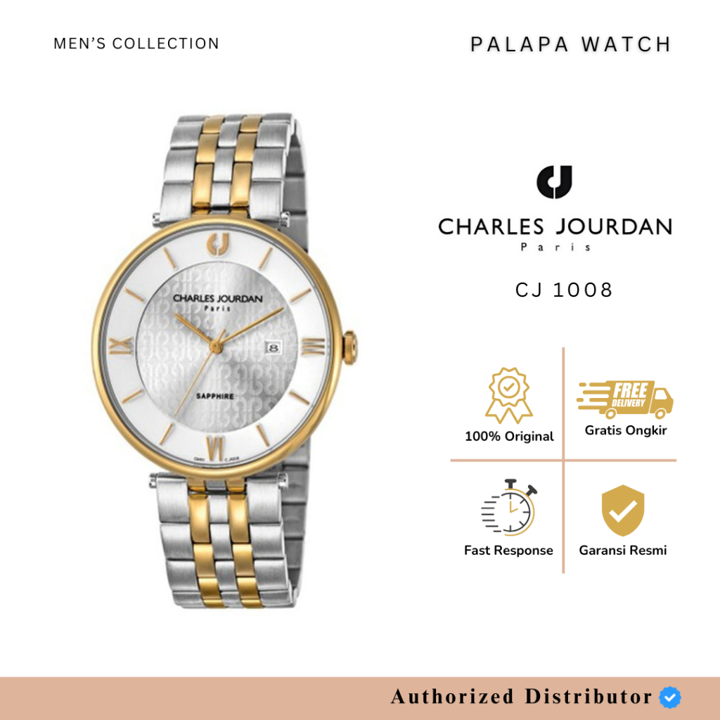 JAM TANGAN PRIA CHARLES JOURDAN CJ 1008 / CJ1008 SILVER COMBI GOLD ORIGINAL