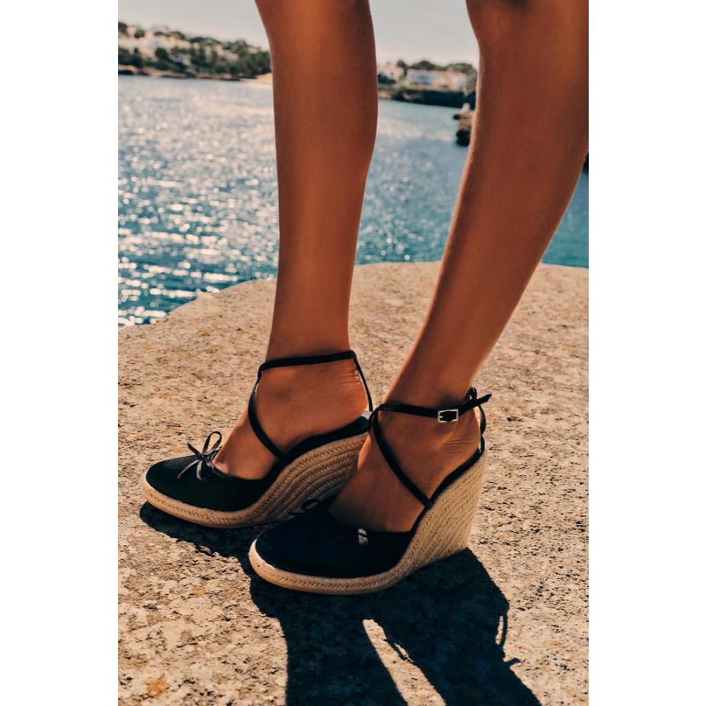 ZARA JUTE ESPADRILLES WEDGES WITH SATIN FABRIC