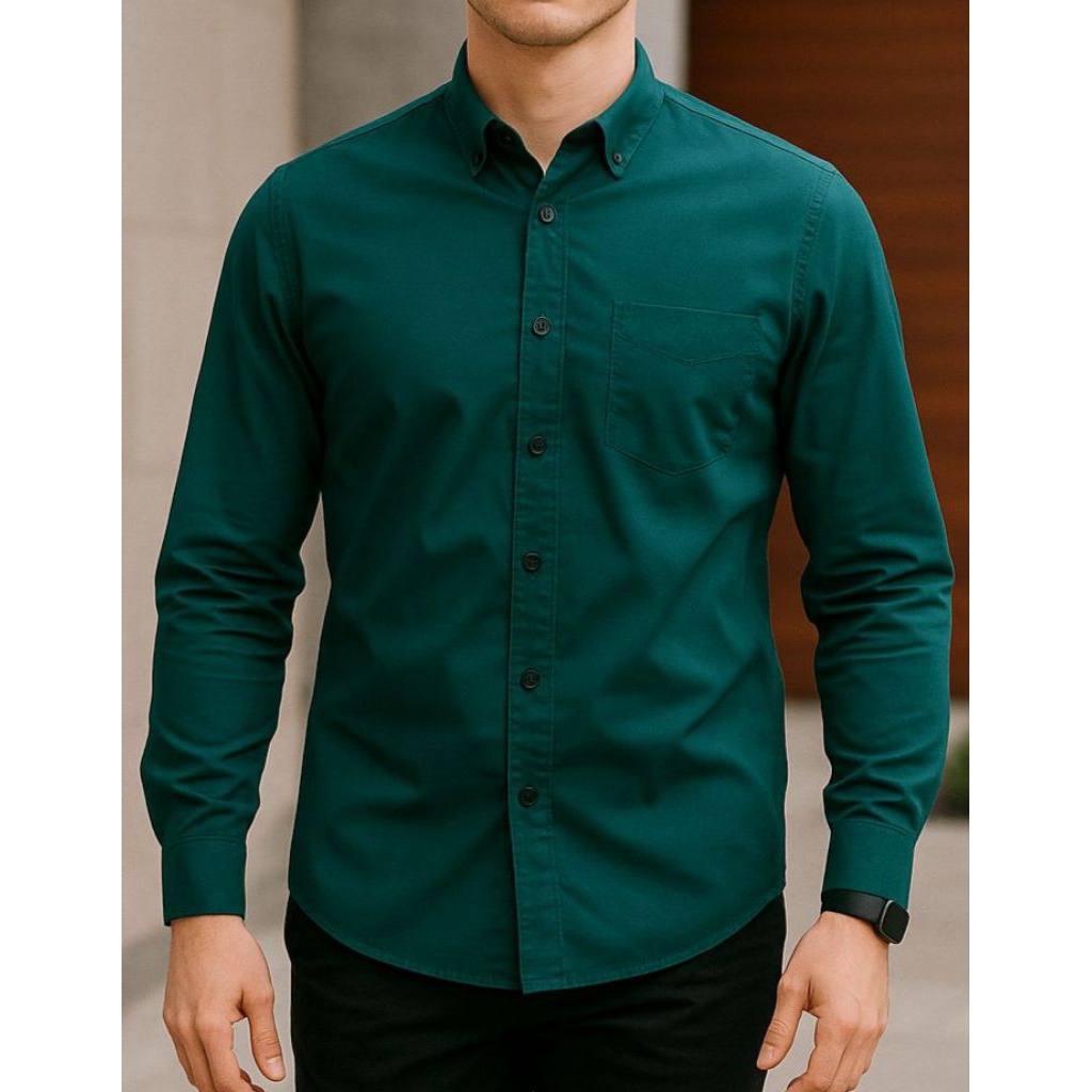 kemeja pria emerald green, kemeja pria polos lengan panjang emerald green, kemeja pria polos emerald