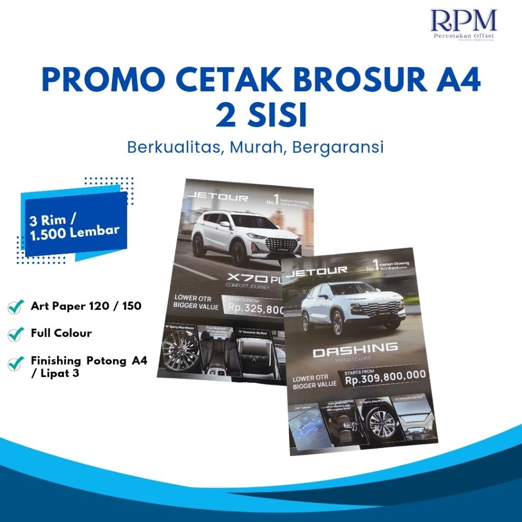 Cetak Brosur A4 | 2 Sisi | Kertas Art Paper 120/150 gsm | 3 Rim | 1.500 Lembar