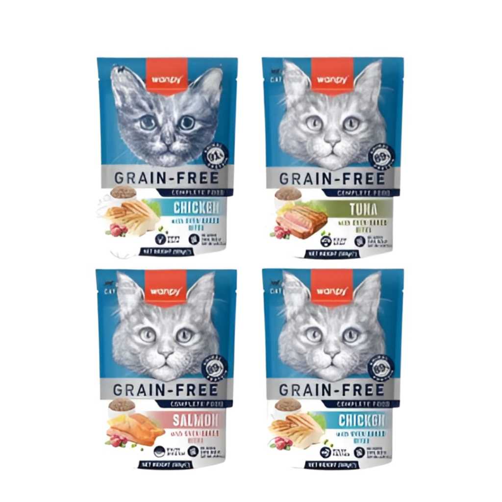 WANPY Makanan Kucing Dewasa/Kitten Bebas Grains 500g x20pcs (1 dus) Protein Tinggi Probiotik