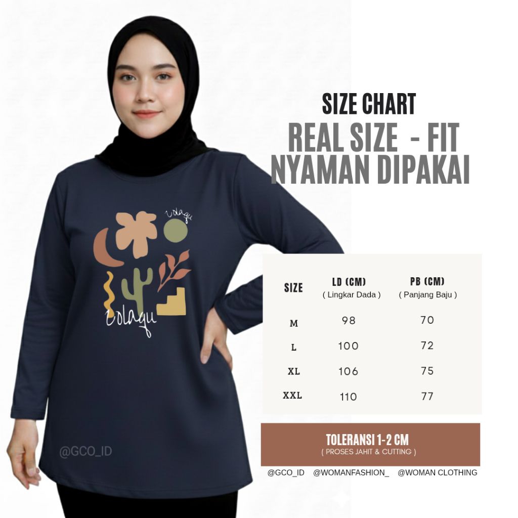 Kaos Harian Nyaman Aman Zolaqu Original 2026 Biru Navy Dongker Lengan Panjang Hijab Style Tebal Adem