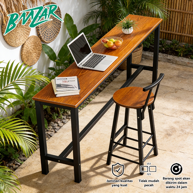 BMZAR Meja Bar Set 4 Kursi Meja Makan Minimalis Meja Bar Panjang Sempit Meja Dapur Meja Cafe Meja Pa