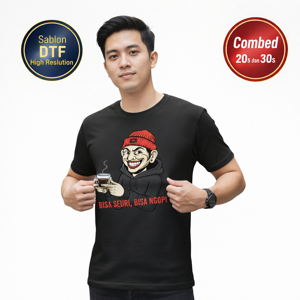 Kaos Sablon DTF Cepot Wayang Golek Tulisan Sunda Lucu - Cotton Combed 30s / 20s Unisex - Bisa Custom