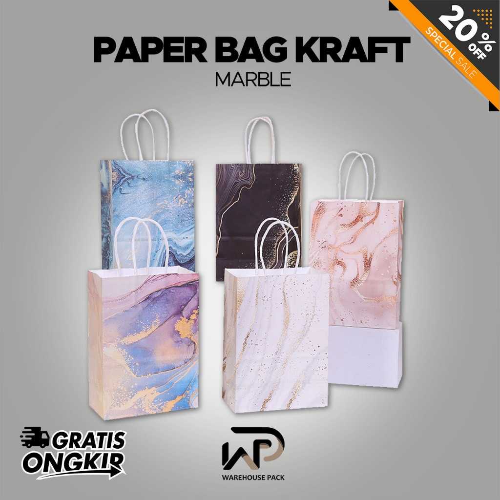 Paper Bag Kraft Motif Marbel | Paper Bag Marmer | Tas Kertas Kado Ulang Tahun | Tas Kertas Motif Tas
