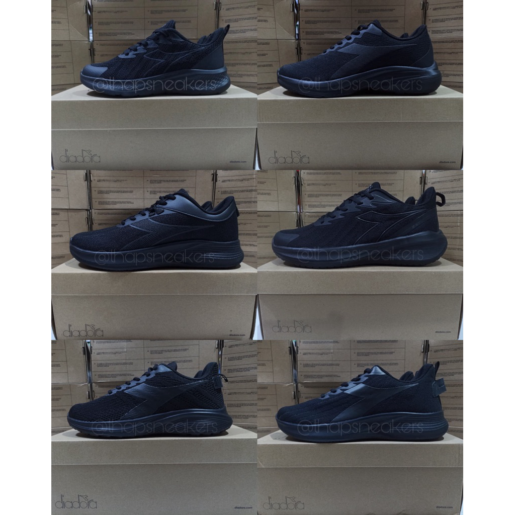 Sepatu Lari Pria Diadora Full Black Original PT MAP Resmi
