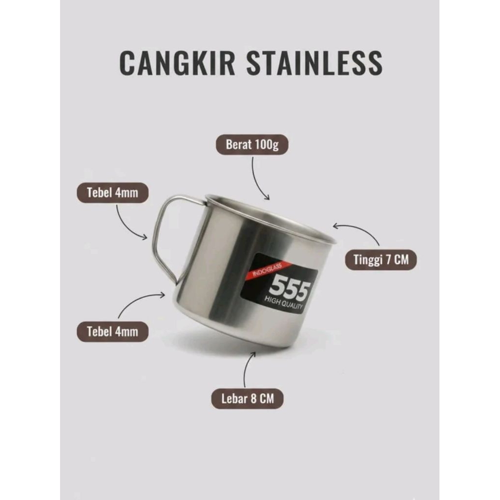 Gelas Stainless Steel Tahan Panas 7 & 8 CM, Tanpa Tutup Anti Bocor