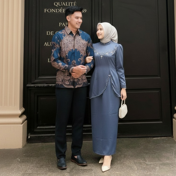 (NEW ARRIVAL) GAMIS COUPLE LEBARAN VELOXA SERIES BURGUNDY BAJU KONDANGAN - GAMIS BROKAT MAXY KOMBINA