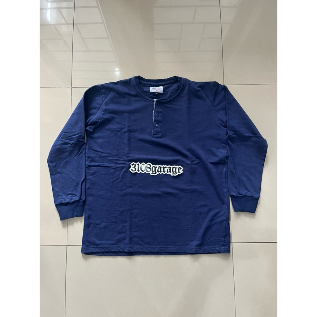 Kaos lengan panjang casual pria mens santai jackhammer henley biru blue sz L used second polos