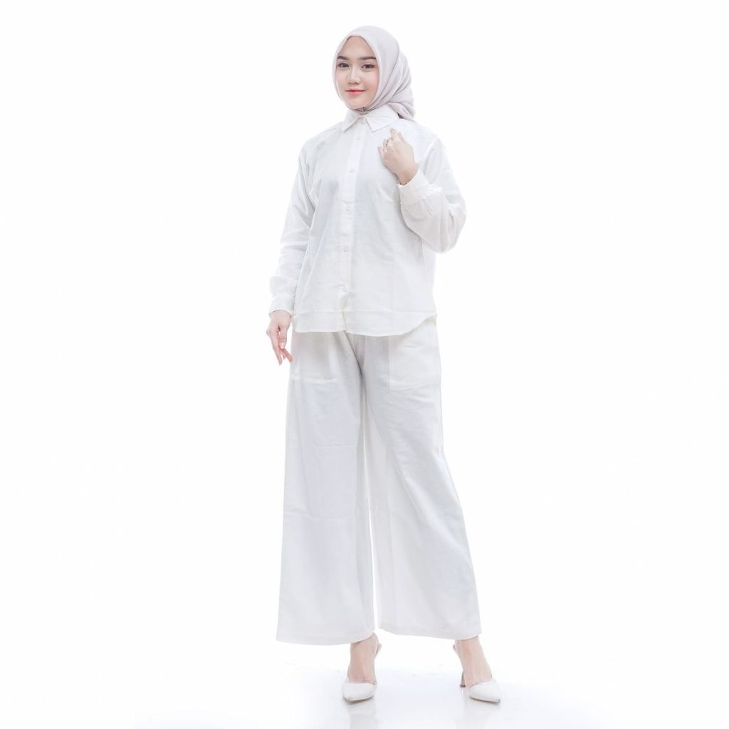 Setelan Kemeja Wanita-Setelan Celana Kulot Linen Premium