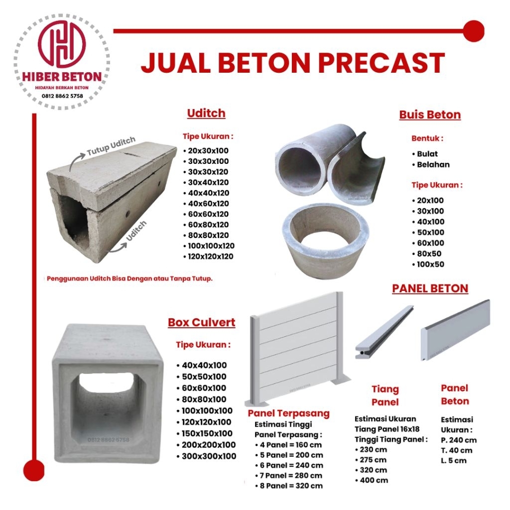 Precast Pagar Panel Beton Arcon 240x40x5 dan Drainase Gorong Gorong Berbagai Ukuran Bentuk U Bulat K