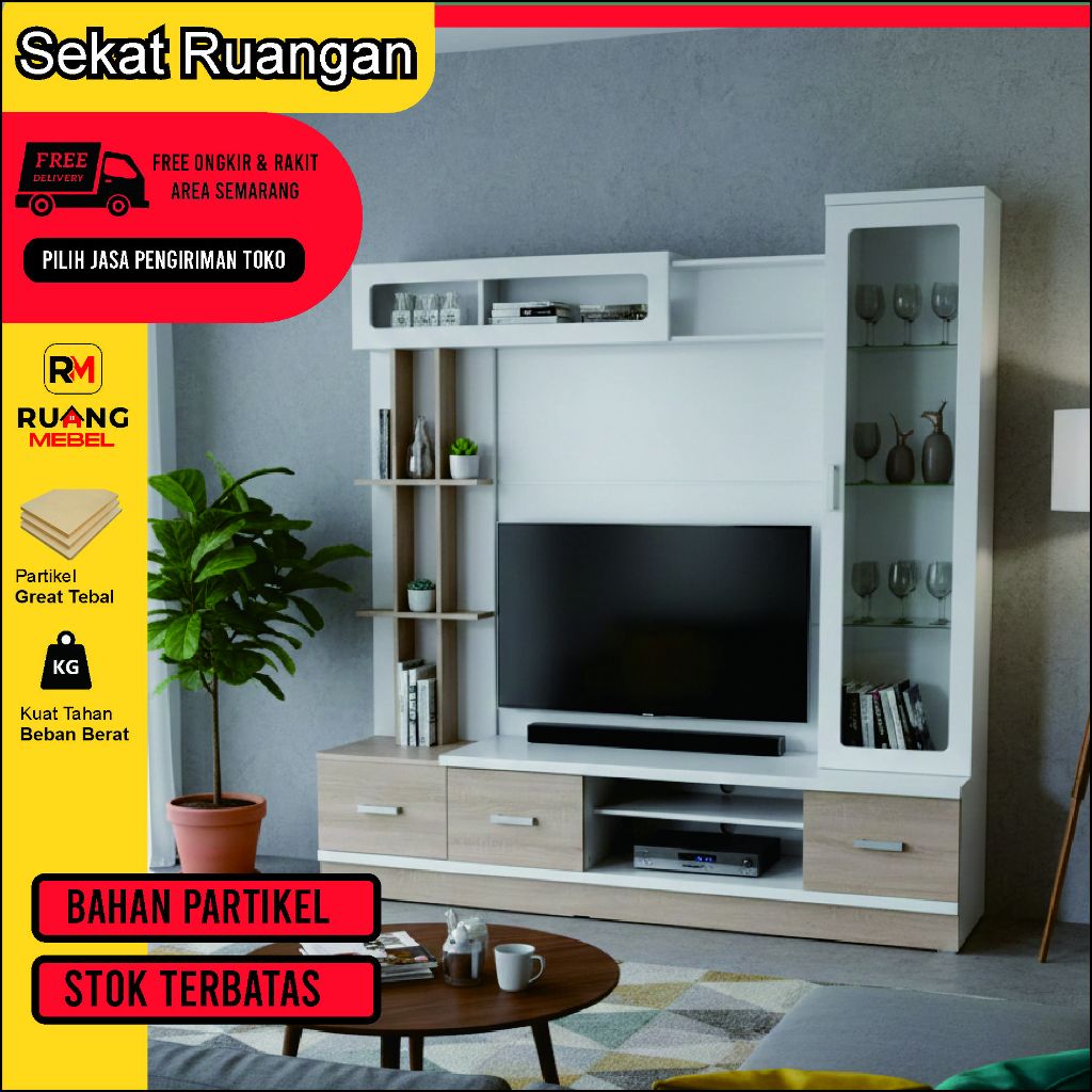 Sekat Ruangan Minimalis Wall Unit - Partisi Ruang, Meja Televisi, Ruang Tamu Modern
