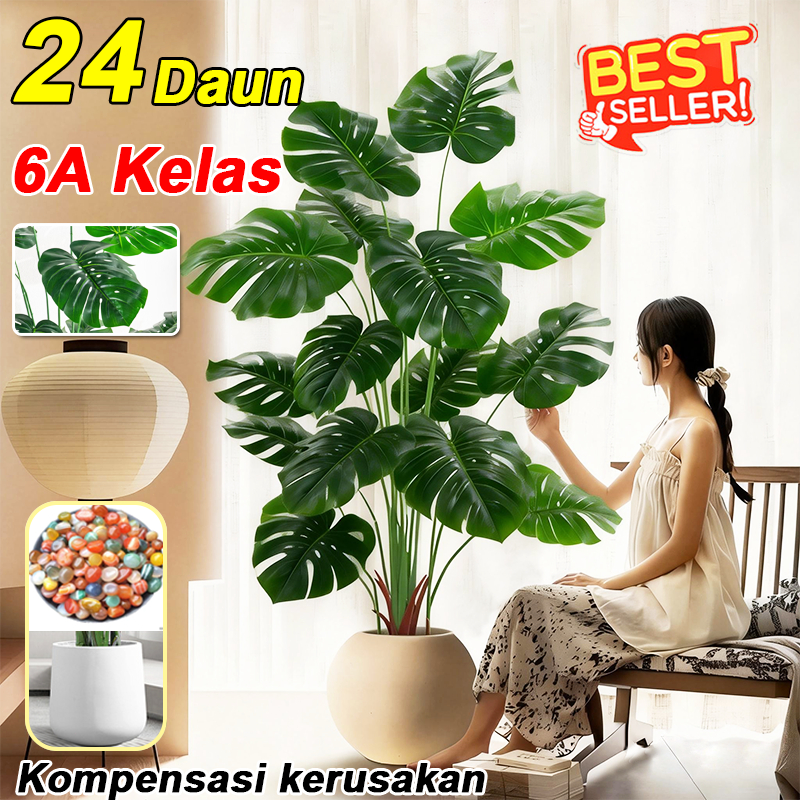 Monstera Artificial/Monstera Palsu100cm - Pot Minimalis Included tanaman hias artificial Tanaman Pal