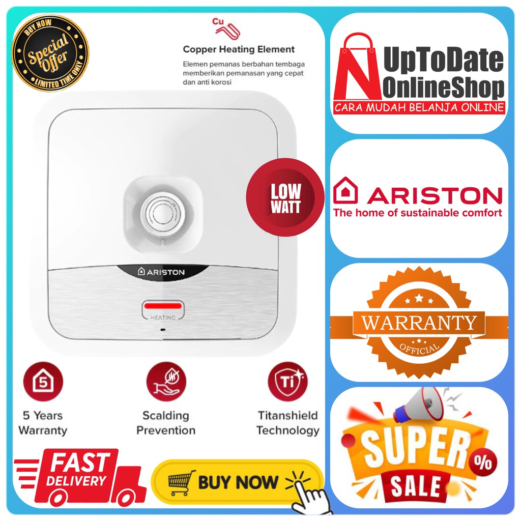 ARISTON WATER HEATER AN2 15B AN215B AN2-15B PEMANAS AIR LISTRIK 15L ARISTON SUPER LOW WATT TITAN SHI
