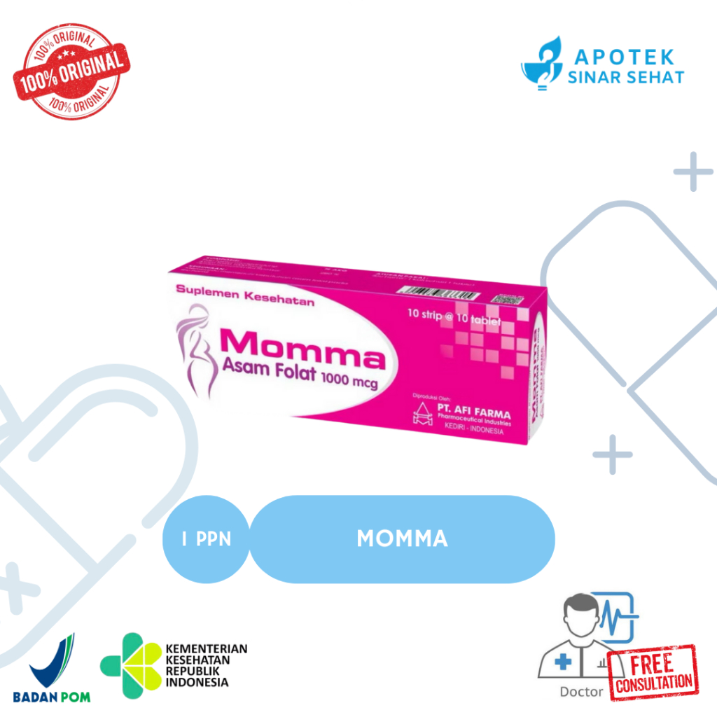 Momma Asam Folat 1000 mcg isi 10 Tablet Pencegahan Anemia Megaloblastik dan Kecacatan Tabung Saraf S