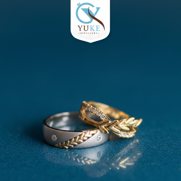 Yuke Jewelry - Cincin Kawin/Couple Bahan Perak - Emas - Palladium - Platinum Silver Gold With Zircon