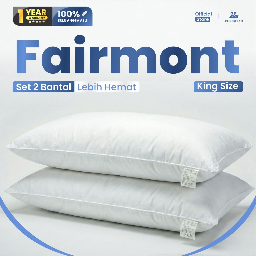 Cloudream Bantal Jumbo Bulu Angsa Asli / Bantal Hotel Bintang 5, Type King Fairmont (Medium Feel)
