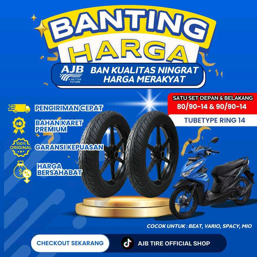 AJB Ban TUBE TYPE Motor Harga Ekonomis sepasang 80/90 Ring 14 & 90/90 Ring 14. Karet Premium