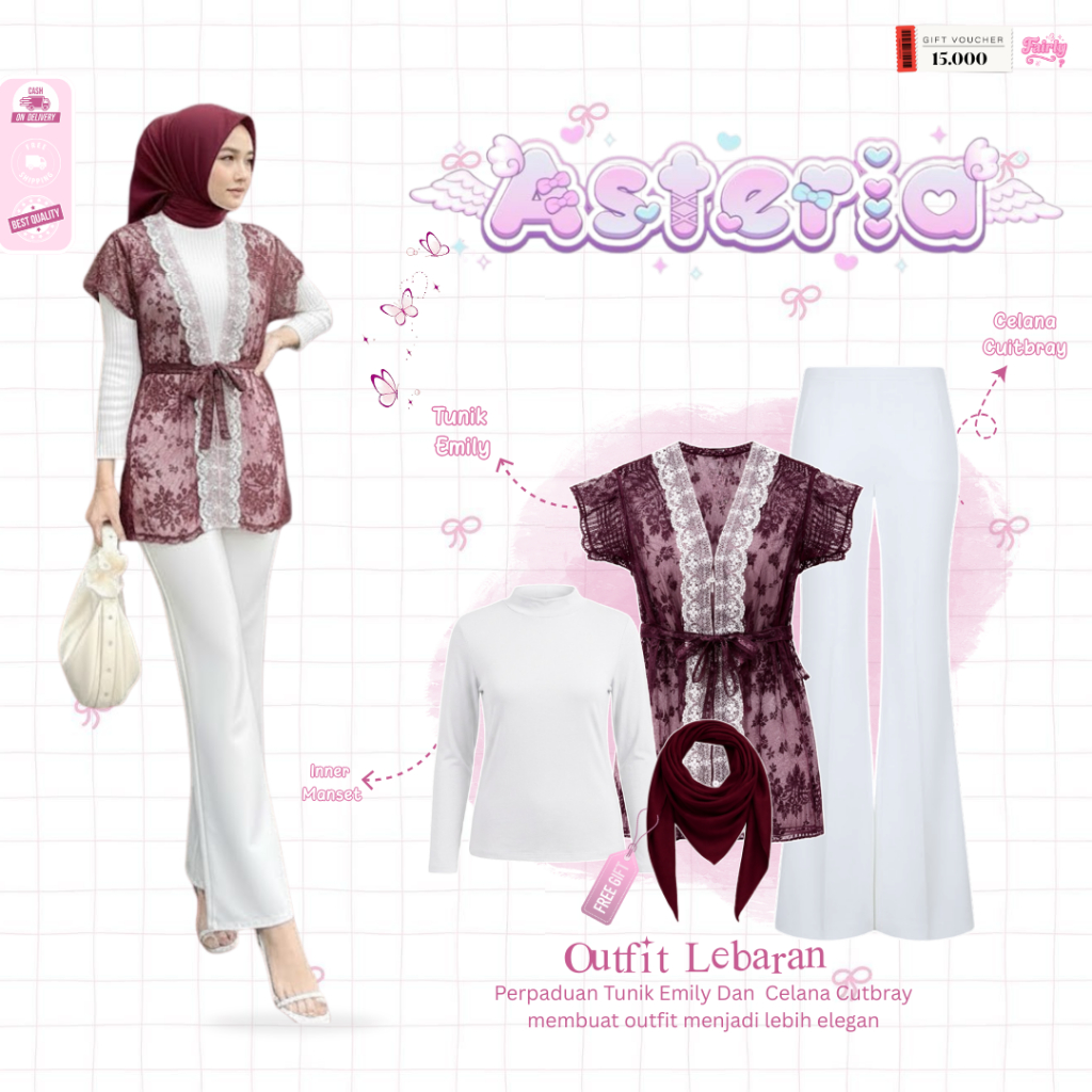 Eyin OOTD Lebaran Wanita ( Bella Square + Inner + Tunik + Celana ) Setelan Lebaran Remaja - FS76