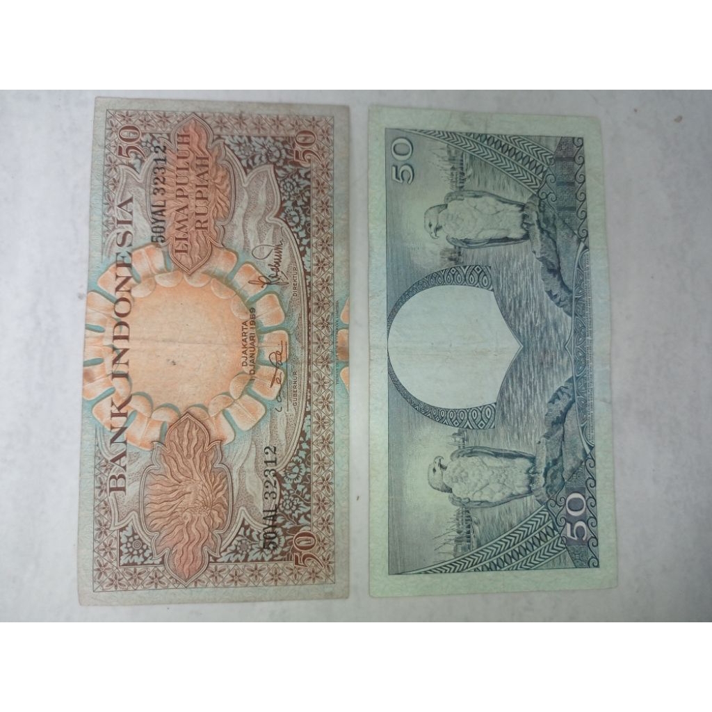 uang kertas kuno 50 rupiah seri bunga