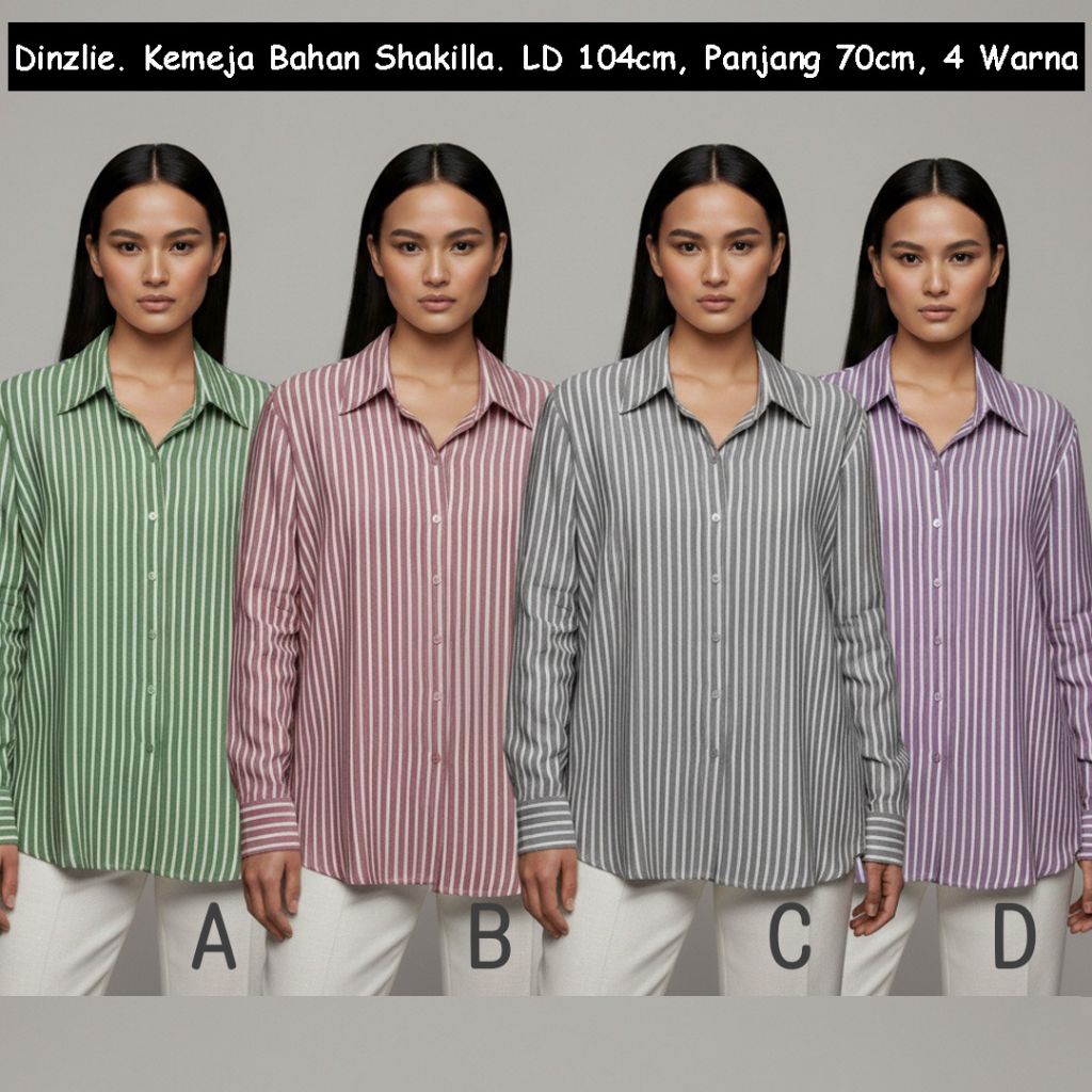 Kemeja Wanita Cewek Motif Salur Garis Warna Hijau Pink Abu Ungu Formal Santai ukuran s m l XL XXL xx