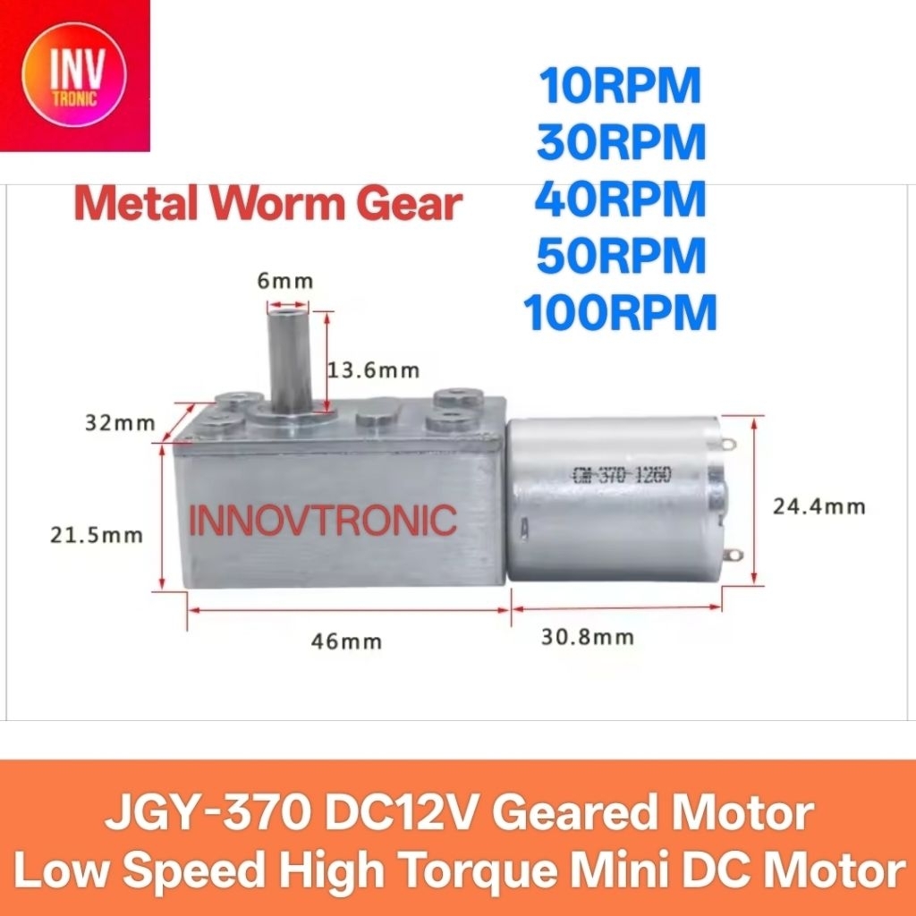 JGY-370 DC12V 10/30/40/50/100 RPM Geared Motor Low Speed High Torque Mini DC Motor