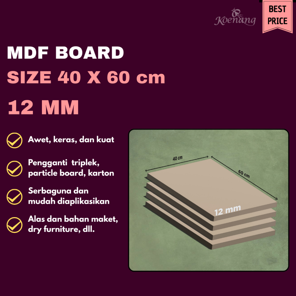Papan MDF 12 mm Ukuran 40x60 cm