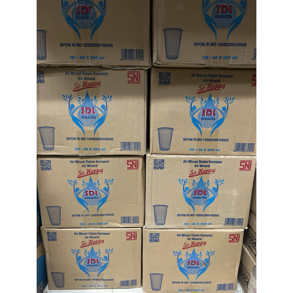 SDL 1 DUS ISI 48 AIR MINUM CUP GELAS 200 ML SUKA CITA SO HAPPY