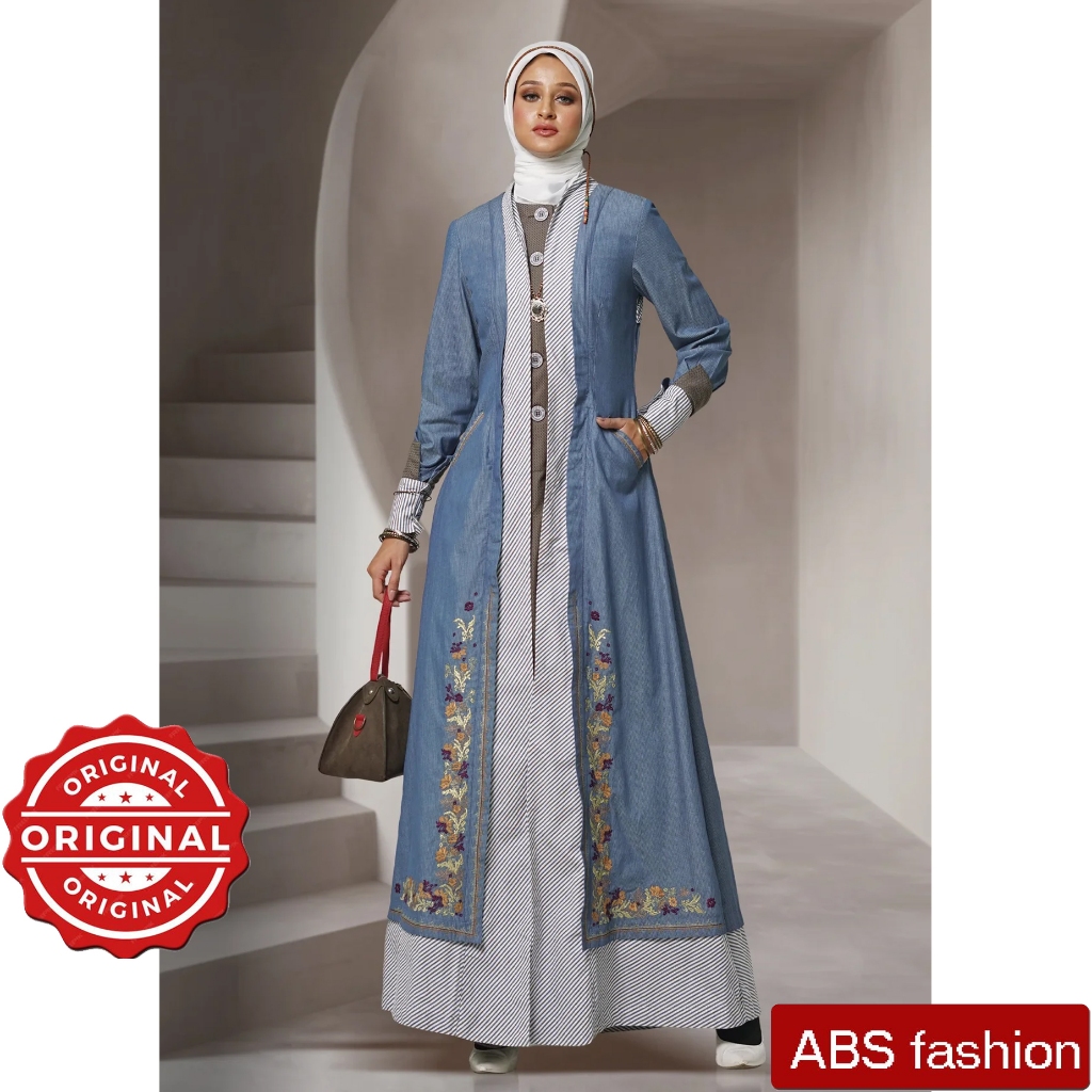 Gamis Trendy Lebaran warna Biru Denim model sangat fleksibel untuk semua acara Tuneeca T-0126005