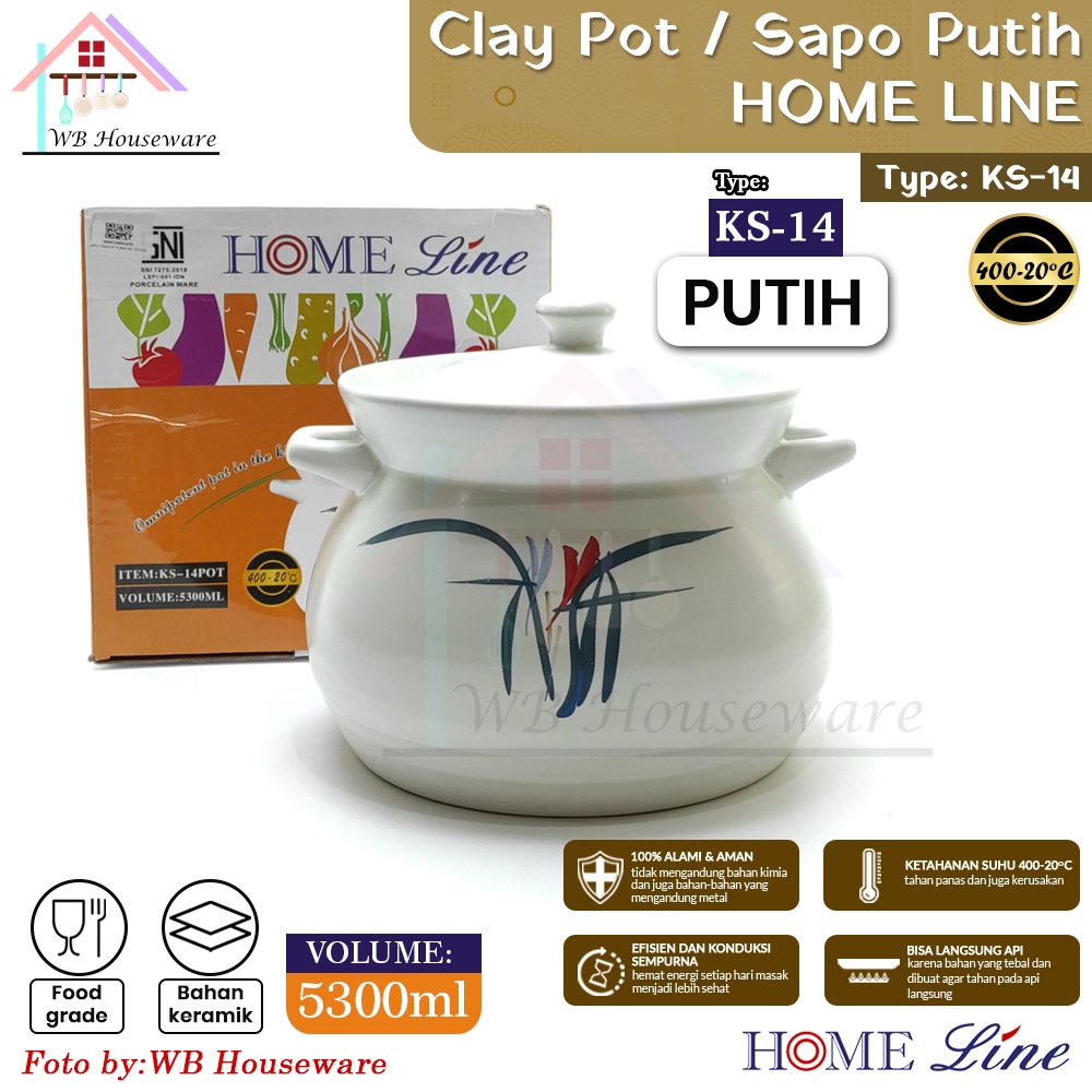 Homeline Panci Sapo Keramik Obat tinggi 5300ml warna putih / clay pot earthen pot rebusan KS-14