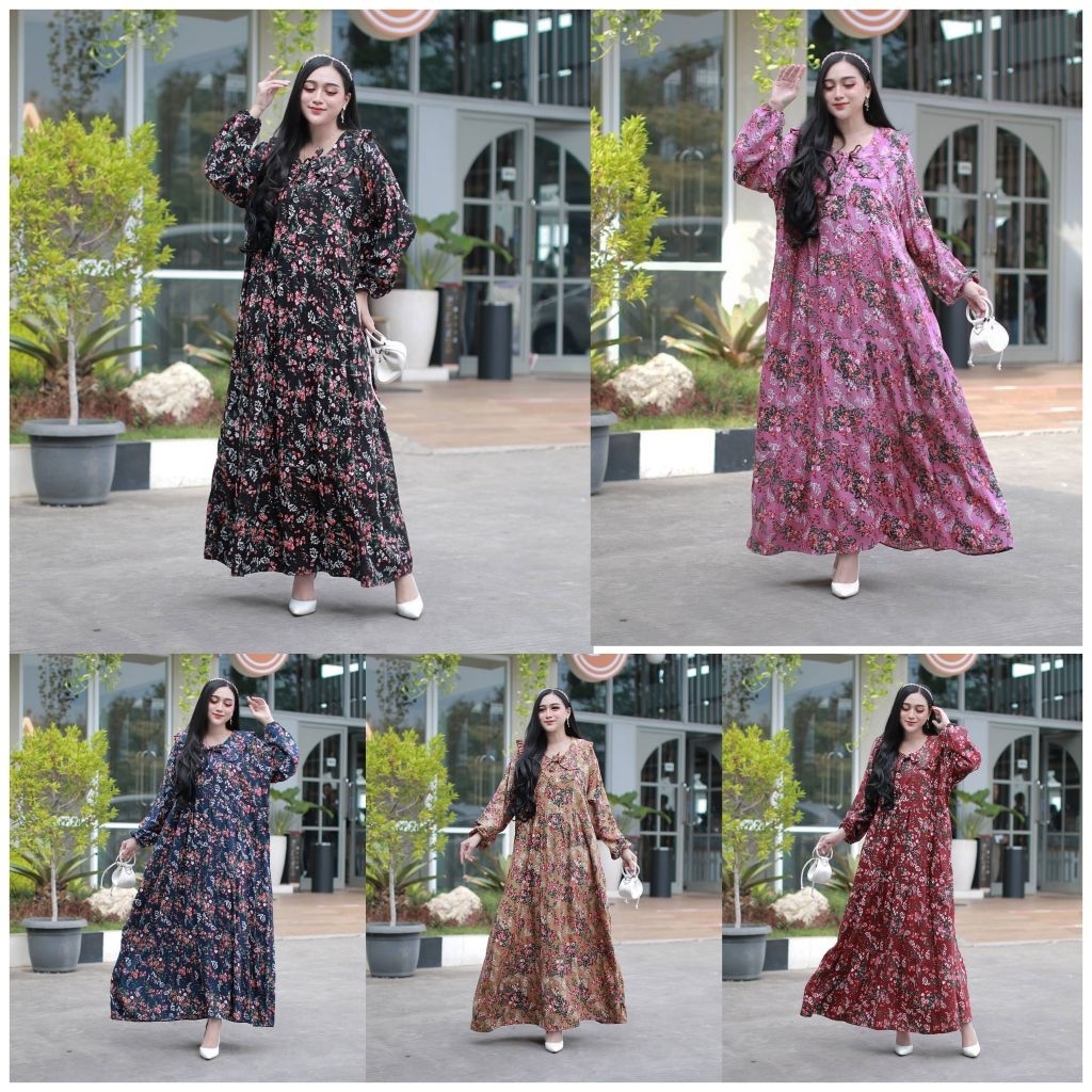GAMIS RAYON PREMIUM JUMBO LD 130 MOTIF BUNGA BUSUI TERBARU NEW 2026 TERLARIS