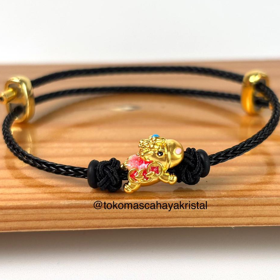 Gelang Tali Emas Charm Shio Kuda Merah Koin 24k HK Hongkong 999%  - Gold Bracelet