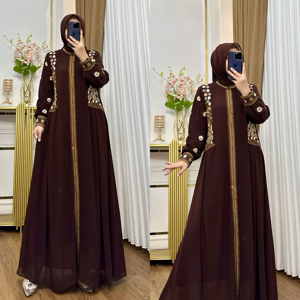 Gamis Hikmat Ceruty Babydoll New Model 2026 Abaya Turkish Model Set Hijab Full Puring Premium