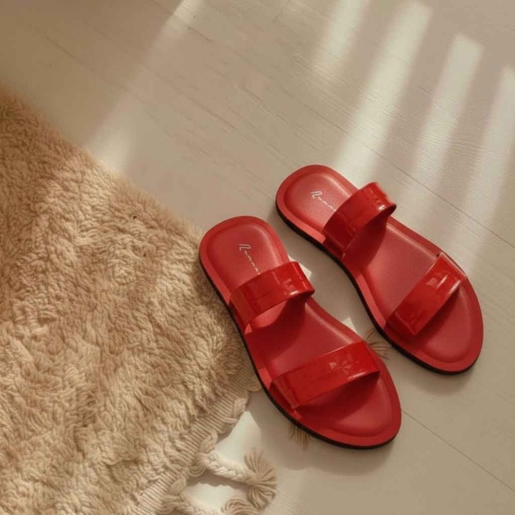 Sabreita Sandal Wanita Flat Merah Sendal Teplek