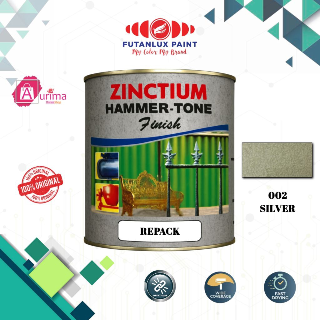 CAT BESI ZINCTIUM HAMMERTONE SILVER - 002 FUTANLUX - CAT BESI CAT ANTI KARAT TEKSTUR UNIK TAHAN PANA