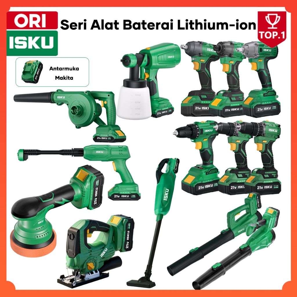 ISKU Mesin Bor Baterai Cordless Impact Wrench Driver Blower Angin 21V Brushless LXT Alat Bengkel Buk