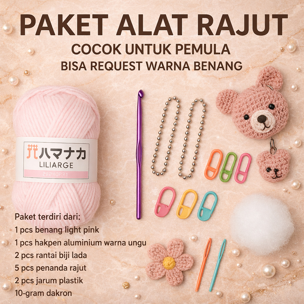 STUDIO RAJUT - PAKET SPESIAL BENANG DAN ALAT RAJUT STARTER KIT CROCHET MILK COTTON PEMULA LENGKAP