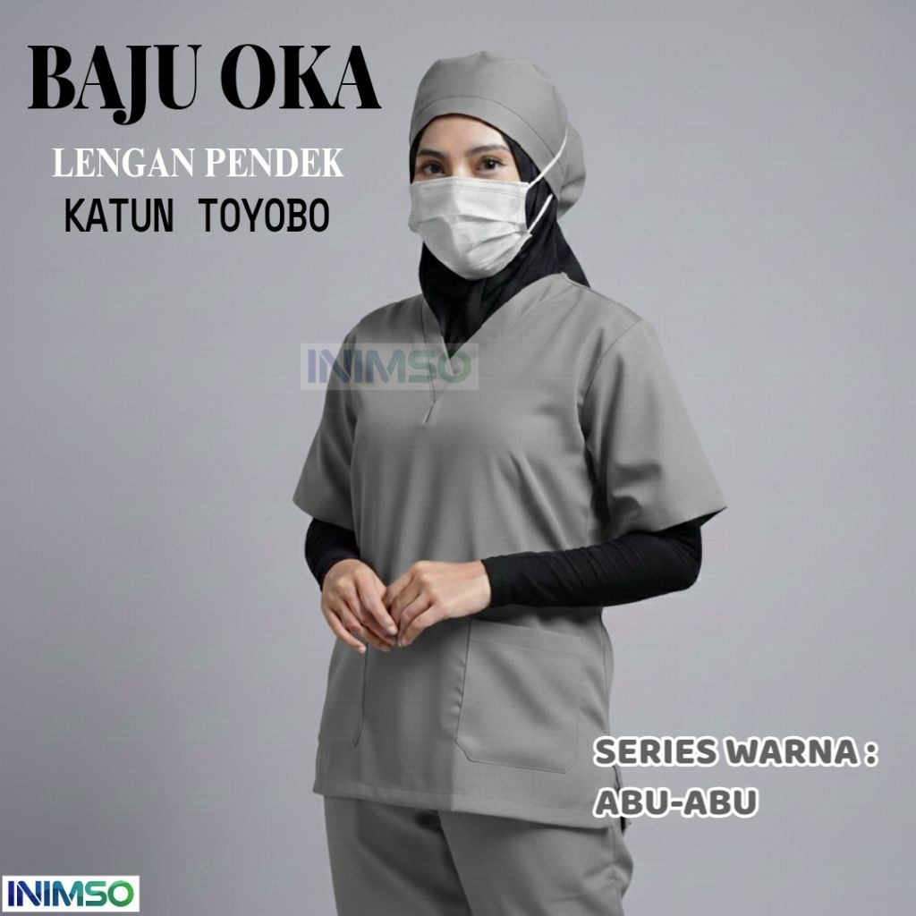 Baju Oka Perawat Warna Abu-Abu Lengan Pendek Toyobo