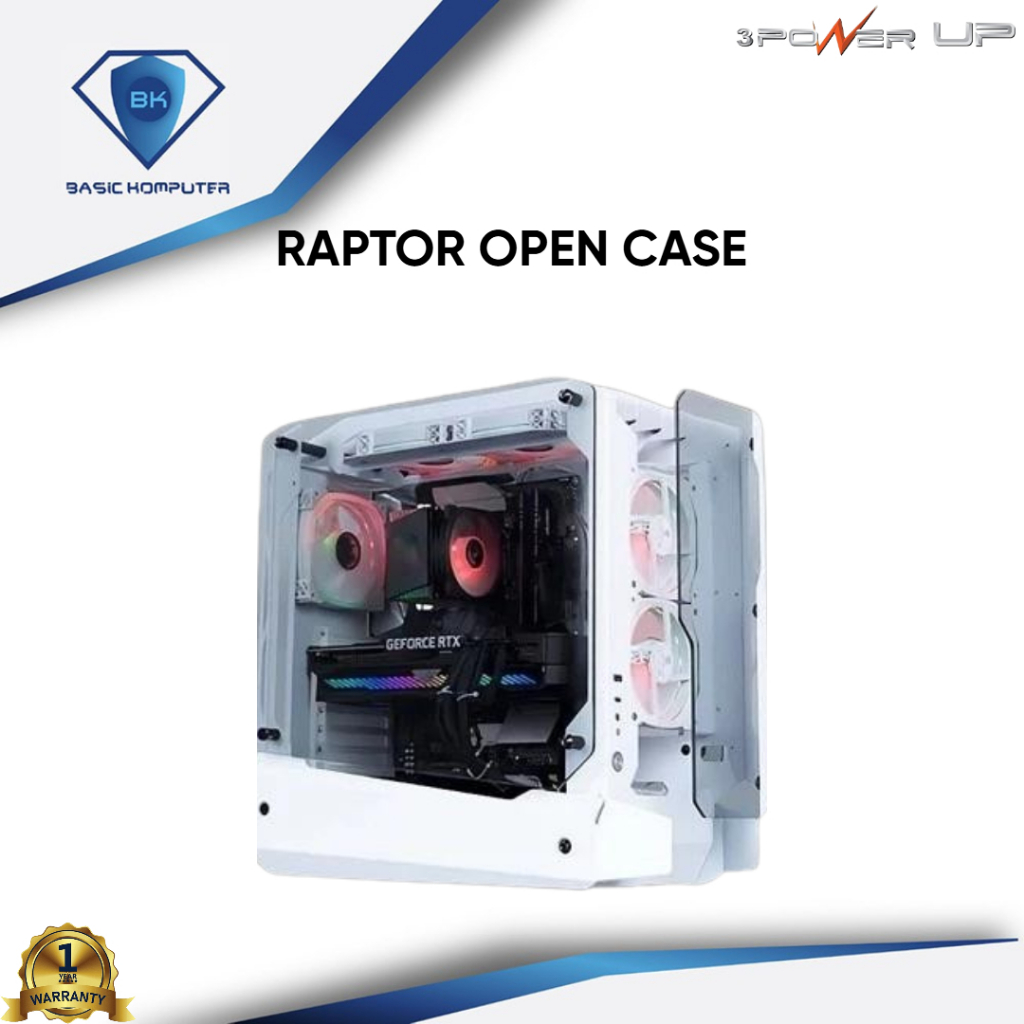 Casing PC Gaming ATX RAPTOR OPEN CASE Gaming PC White
