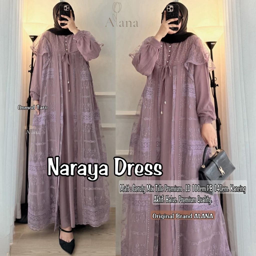 Alana -Naraya Dress Wanita Ceruty X Tille Premium FullFuring • Kancing Aktif Halus