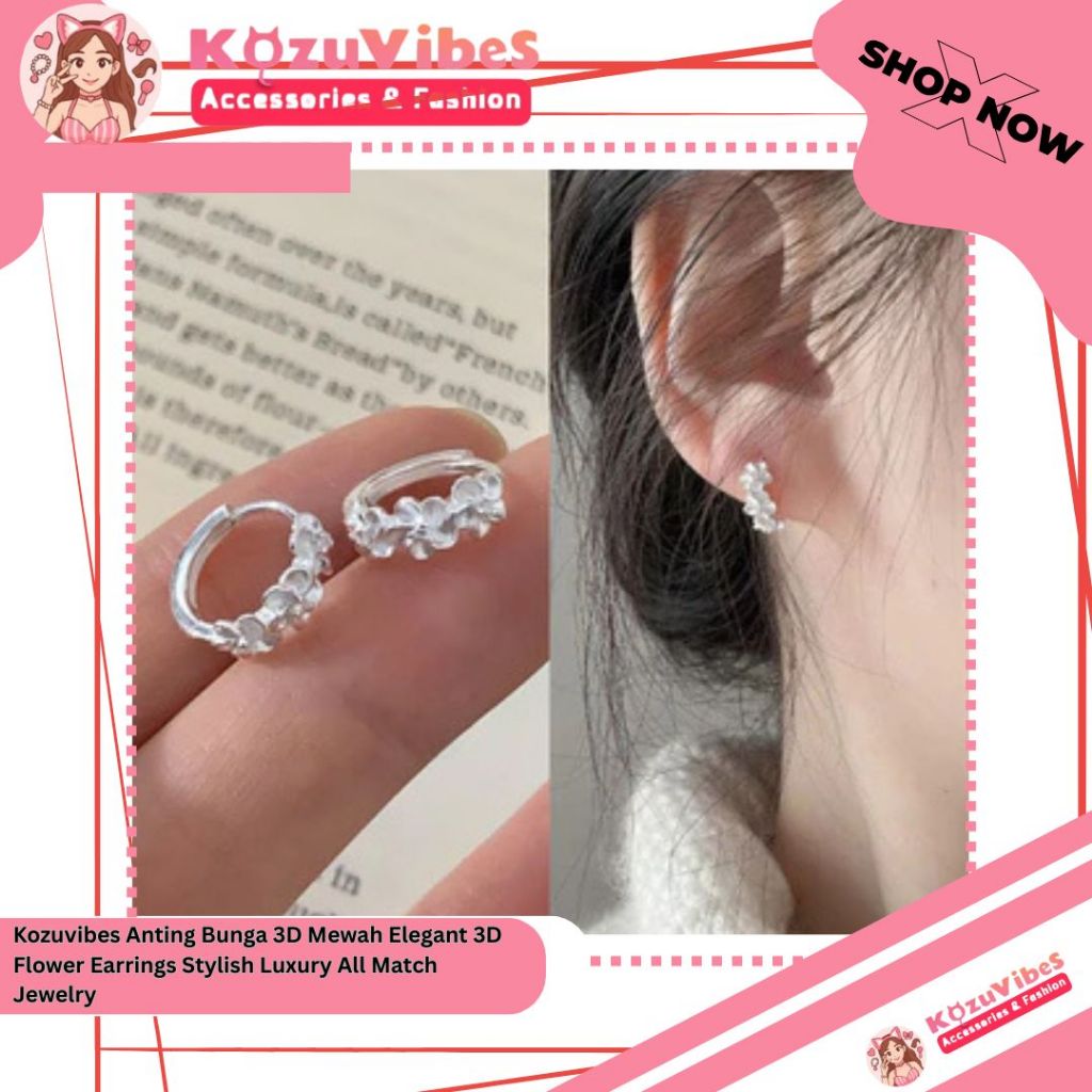 Kozuvibes Anting Bunga 3D Mewah Elegant 3D Flower Earrings Stylish Luxury All Match Jewelry