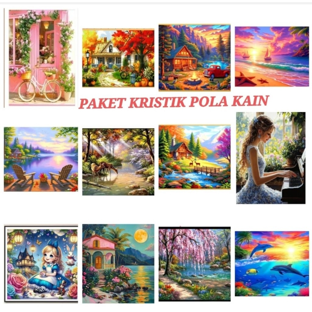 (READY ) DIY Crossstitch kit paket kristik Bunga Pemandangan Hewan Orang pola kain vas flower dmc pr