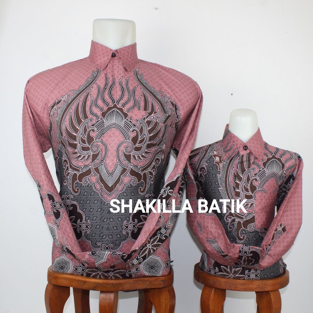 Batik Warna Pink Couple Ayah Anak Bahan Katun Premium