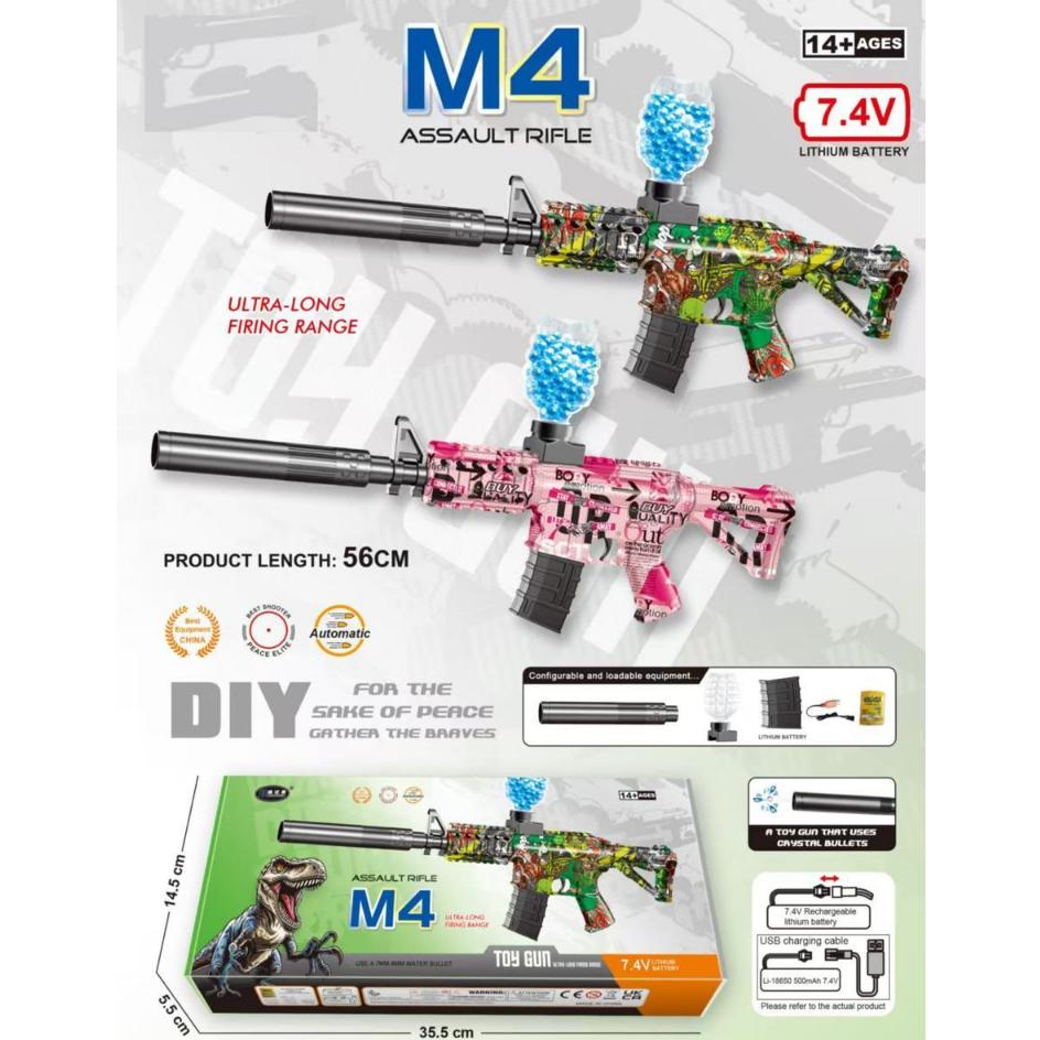 Mainan Senjata M4 Gel Blaster 7.4V | Toy Gun Peluru Kristal Otomatis | Water Crystal Bullet | Panjan
