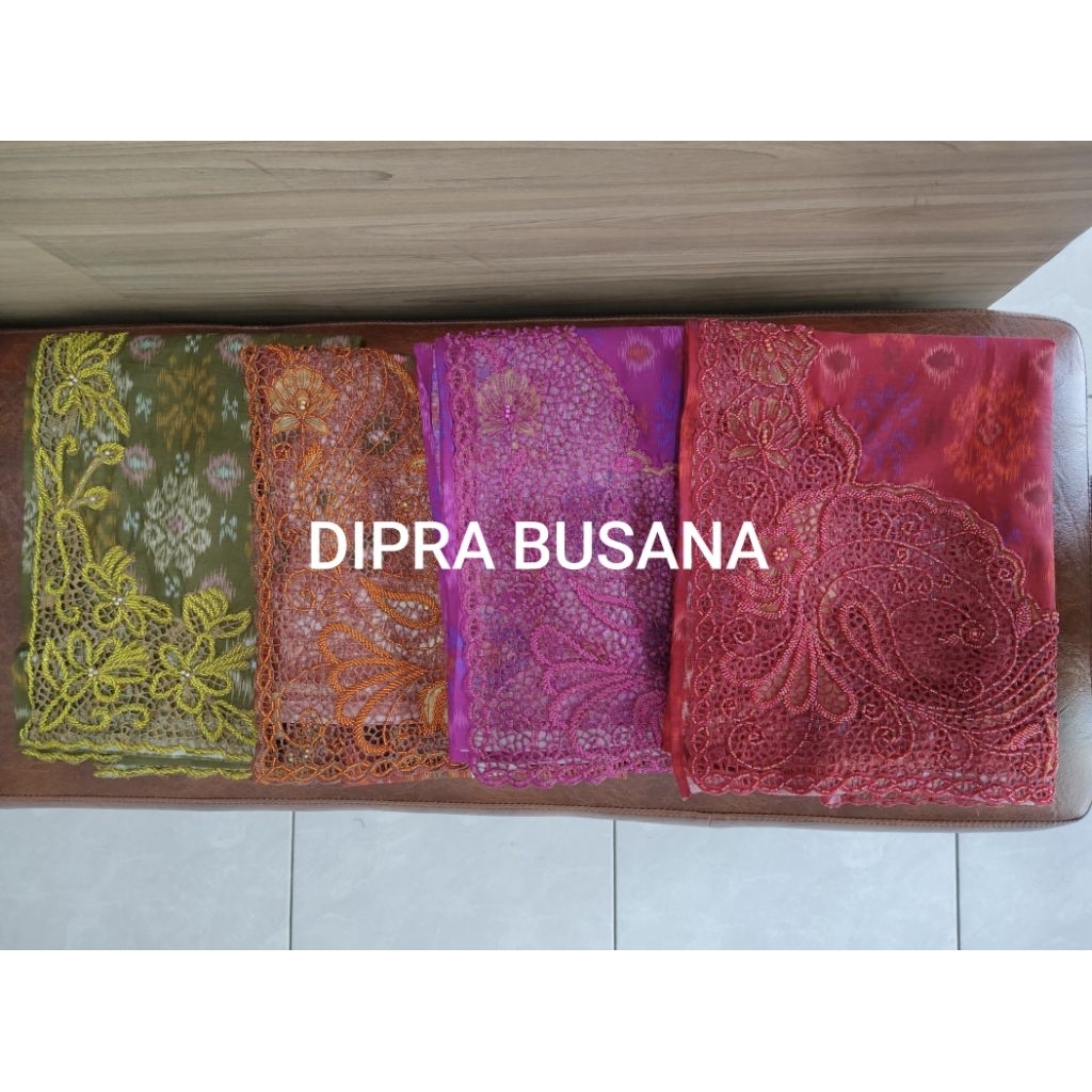Kamen lembaran katun motif endek kombinasi bordir payet//kerawang payet