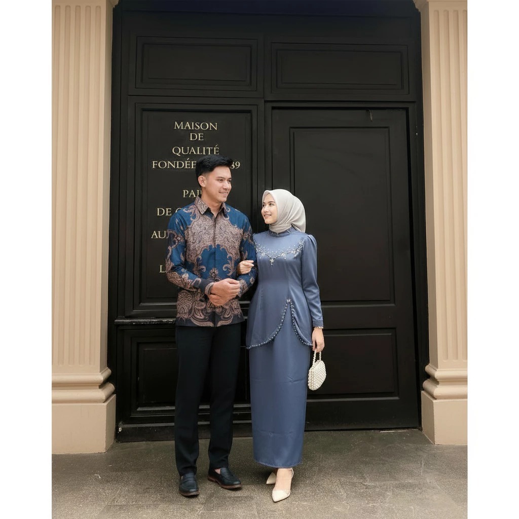 Couple Batik Setelan Pasangan Kemeja Batik Dress Satin Mewah Elegan | Sarimbit Kondangan Lebaran Kek