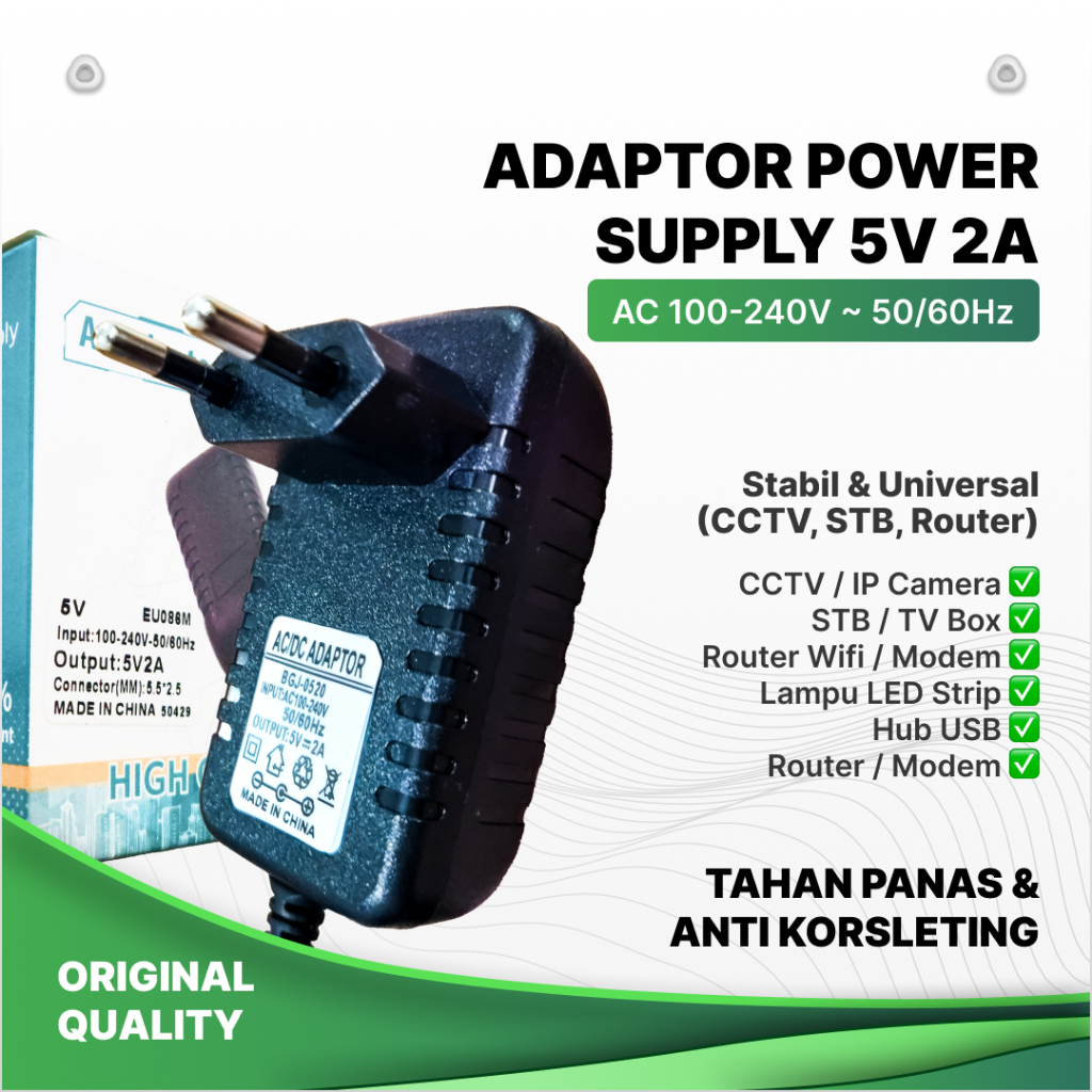 Adaptor Power Supply 5V 2A Jack 5.5x2.5mm - Stabil & Universal (CCTV, STB, Router)
