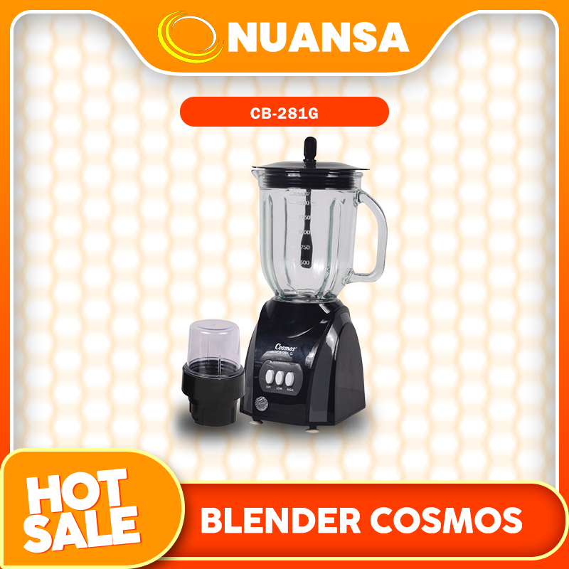 Blender Cosmos CB-281G adalah blender kaca berkapasitas 2 Liter dengan daya 380 Watt, dilengkapi mat