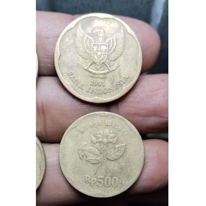 UANG KOIN 500 RUPIAH INDONESIA 1991 ASLI . BEKAS PAKAI SUDAH DI BERSIHKAN . KODE 403