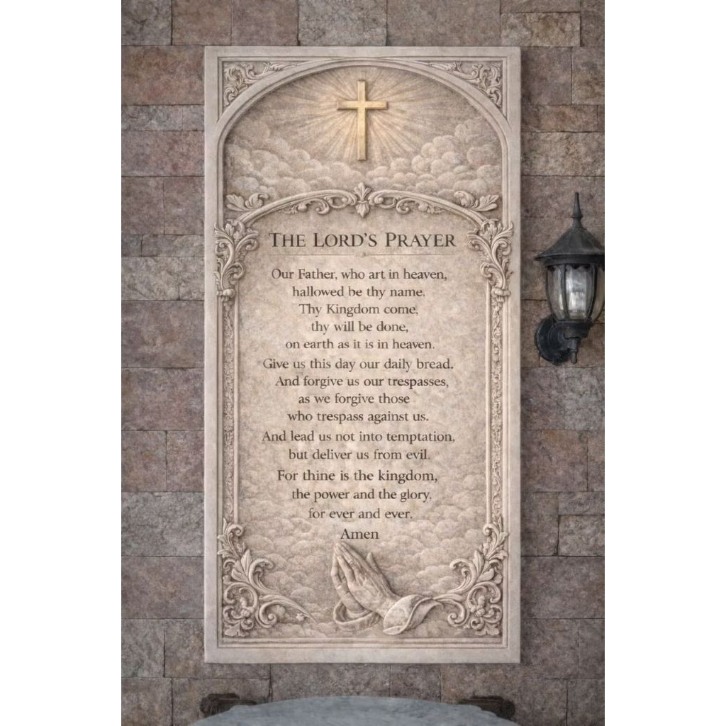 custom relief ukir batu alam motif doa bapa